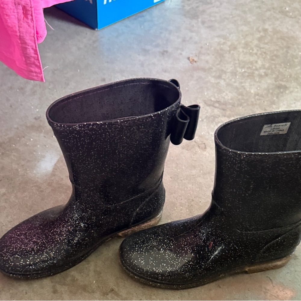 Jelly Beans Black Glitter Kids Rain Boots